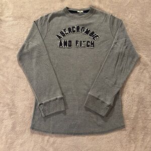 Vintage Y2K Abercrombie & Fitch Gray Waffle Thermal Shirt Navy Logo Lettering